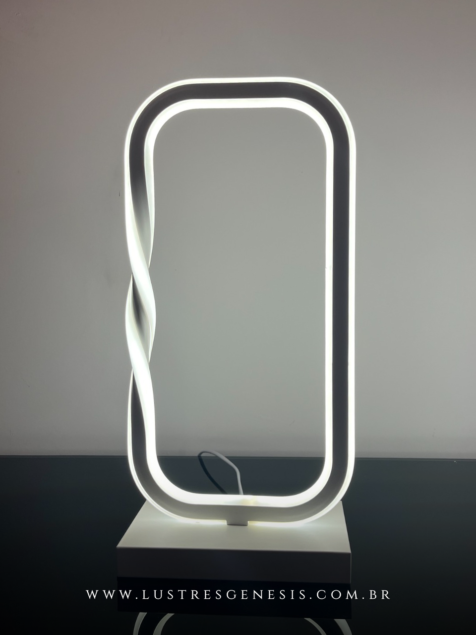 Abajur de Mesa LED Moderno Retangular Preto e Branco 20x40cm, Quarto, Sala, Cabeceira de Cama